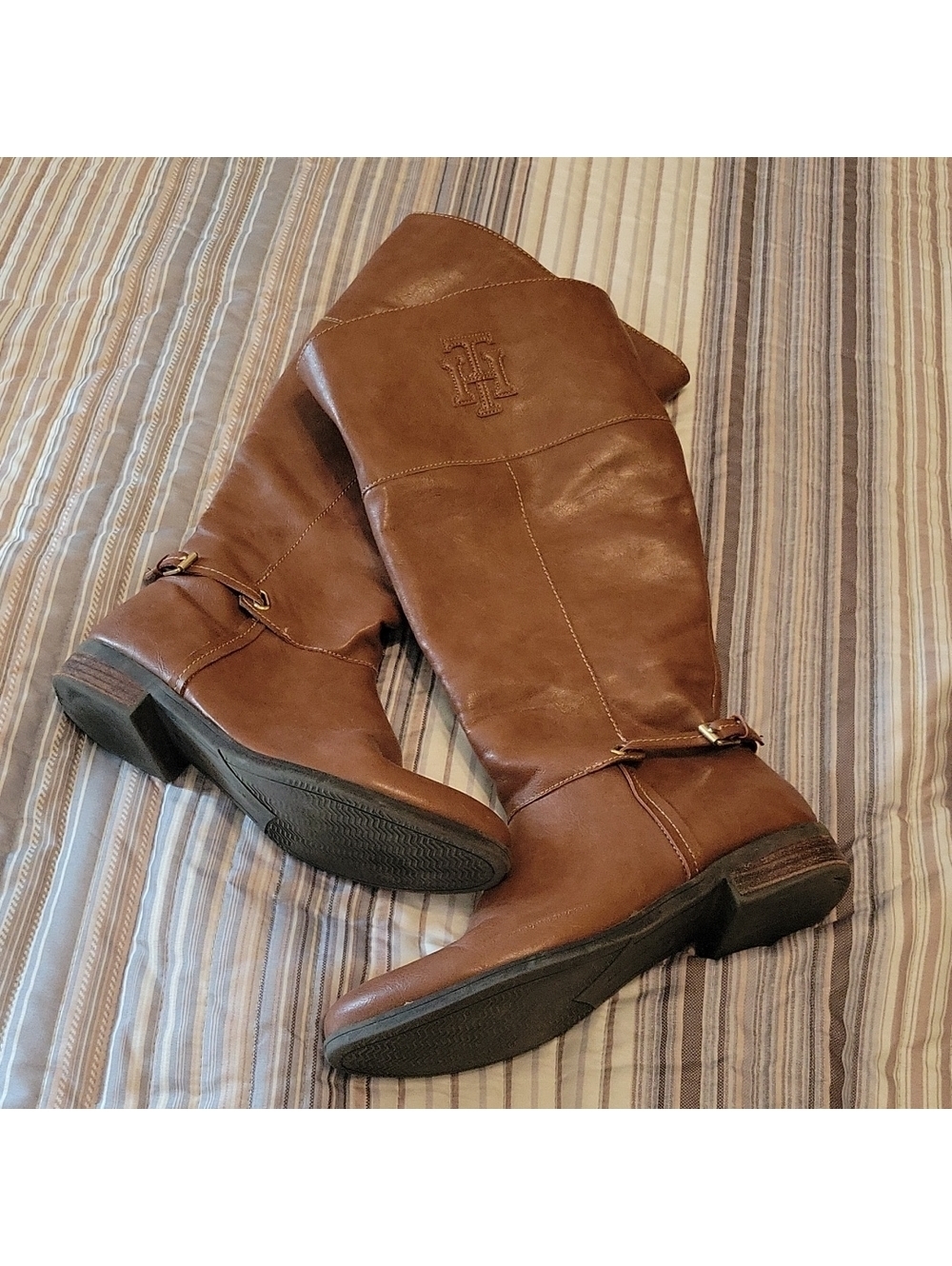 Tommy Hilfiger Women's Brown Winter Boots, 15" Tall, 1" Wood Heel, Size 8M
